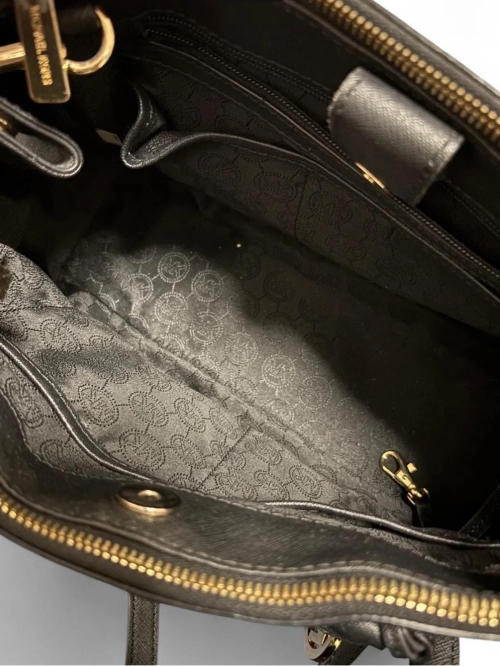 Michael Kors Black Saffiano Satchel with Gold Hardware